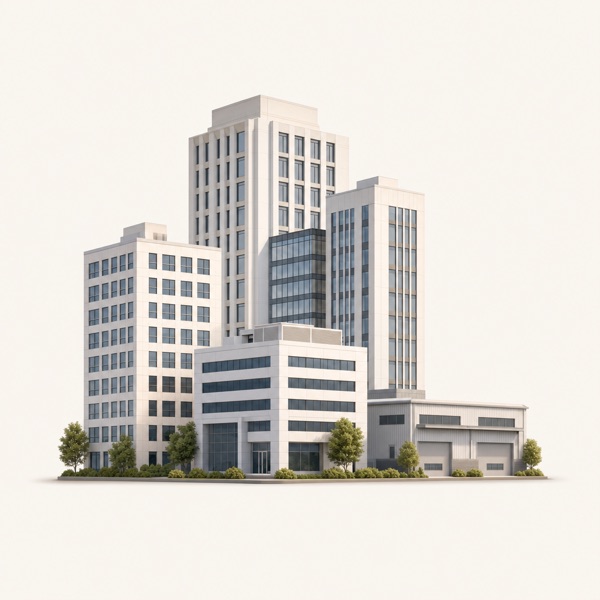 Cluster kantoor- en bedrijfsgebouwen.