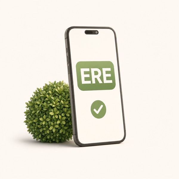 Telefoon met een groene ERE-badge en een groen vinkje.